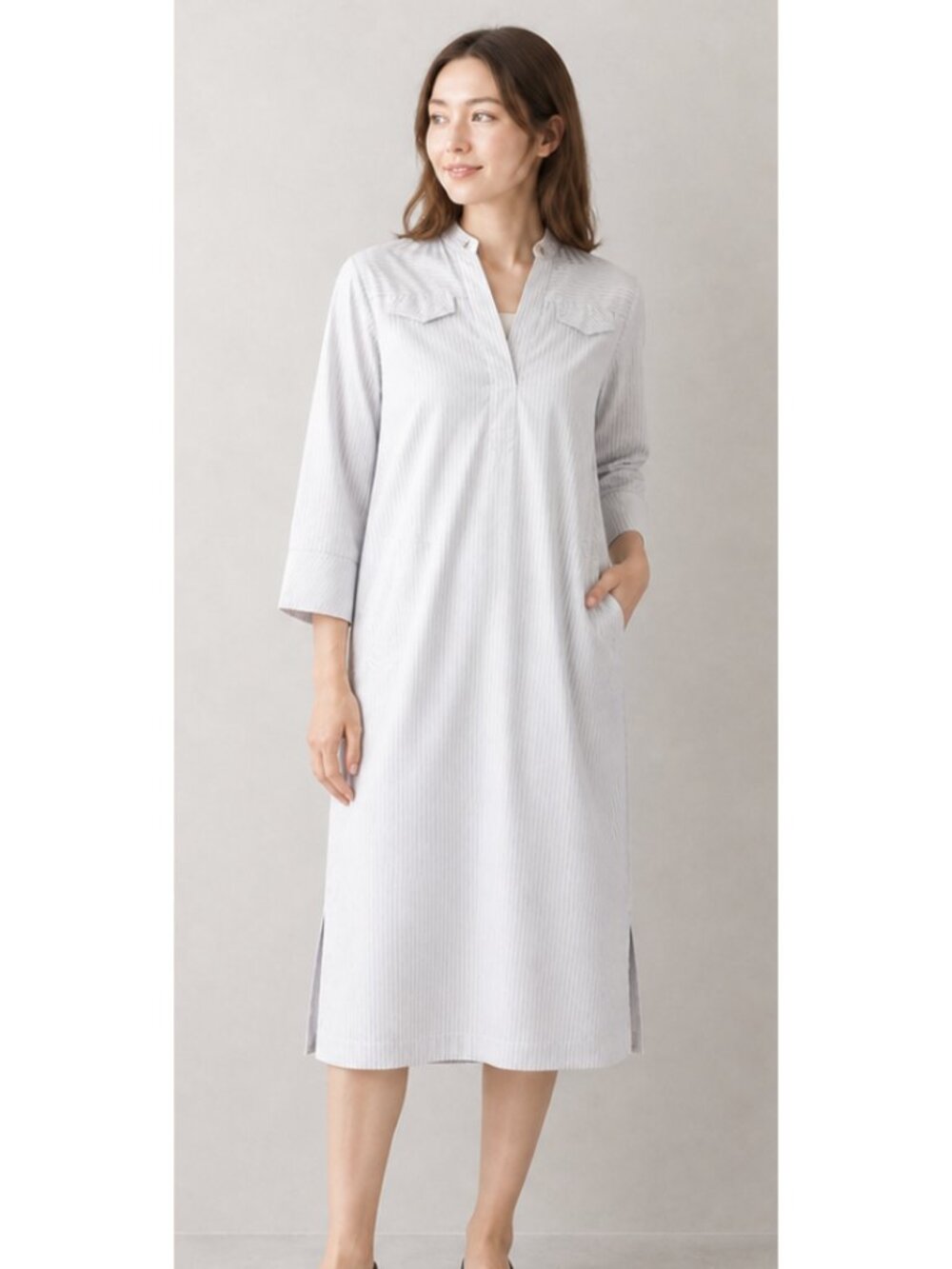 BAUM UND PFERDGARTEN Micro Strip Midi Dress Small Minimalist Trad Modest Preppy
